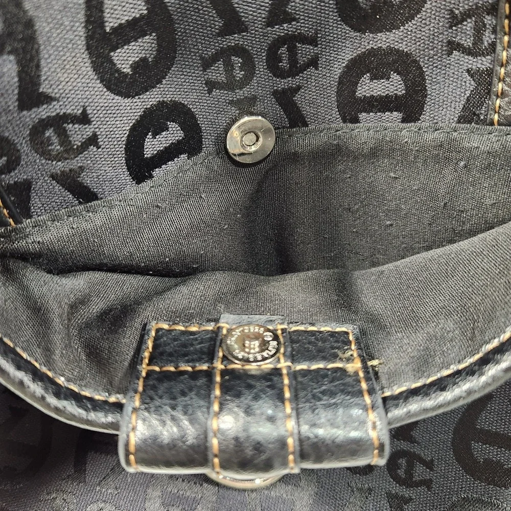 Etienne Aigner Black Signature Canvas Handbag Leather Trim Front Magnetic Pocket